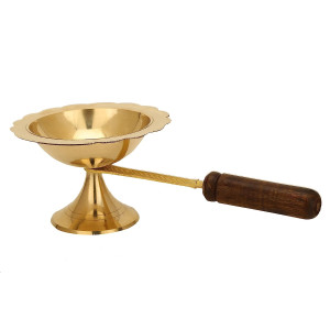 Mahakal Mart Pure Brass Dhoop Diya  Kapoor Aarti Lamp/Dhoop Stand with Wooden Handle