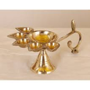 BRASS DIVINE PANCH AARTI WITH HANDLE